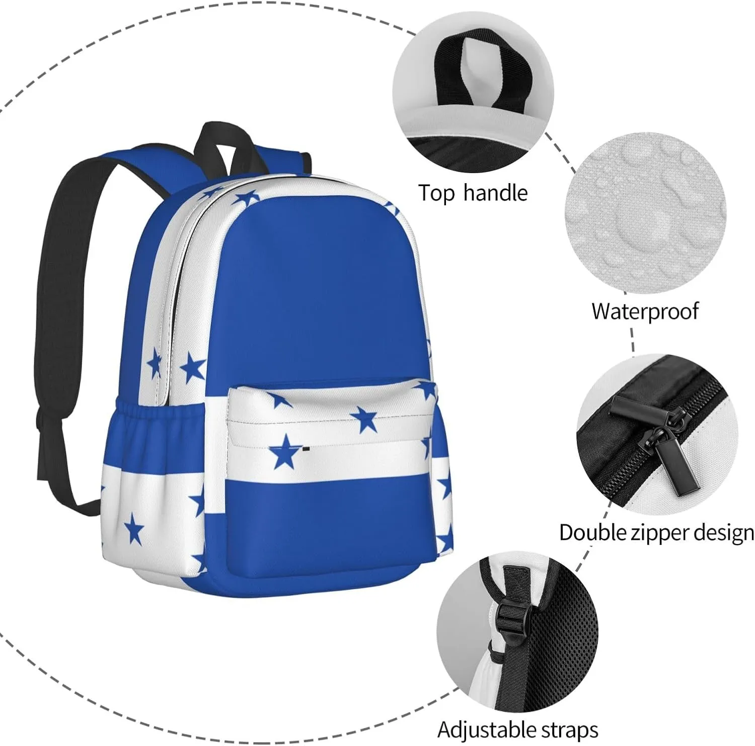 Flag Of Honduras Backpack Large Capacity Backpack Lightweight Double Shoulder Bag For Women Men Travel