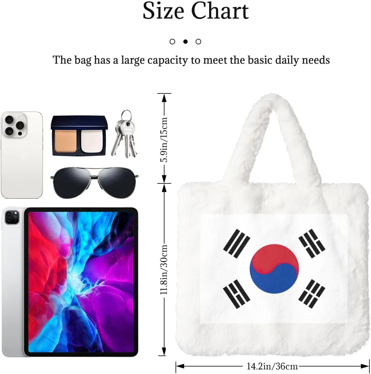 Flag Of Republic Of Korea Printing Fluffy Shoulder Bag Ladies Plush Underarm Bag Tote Bag Furry Purse Handbag For Work Travel