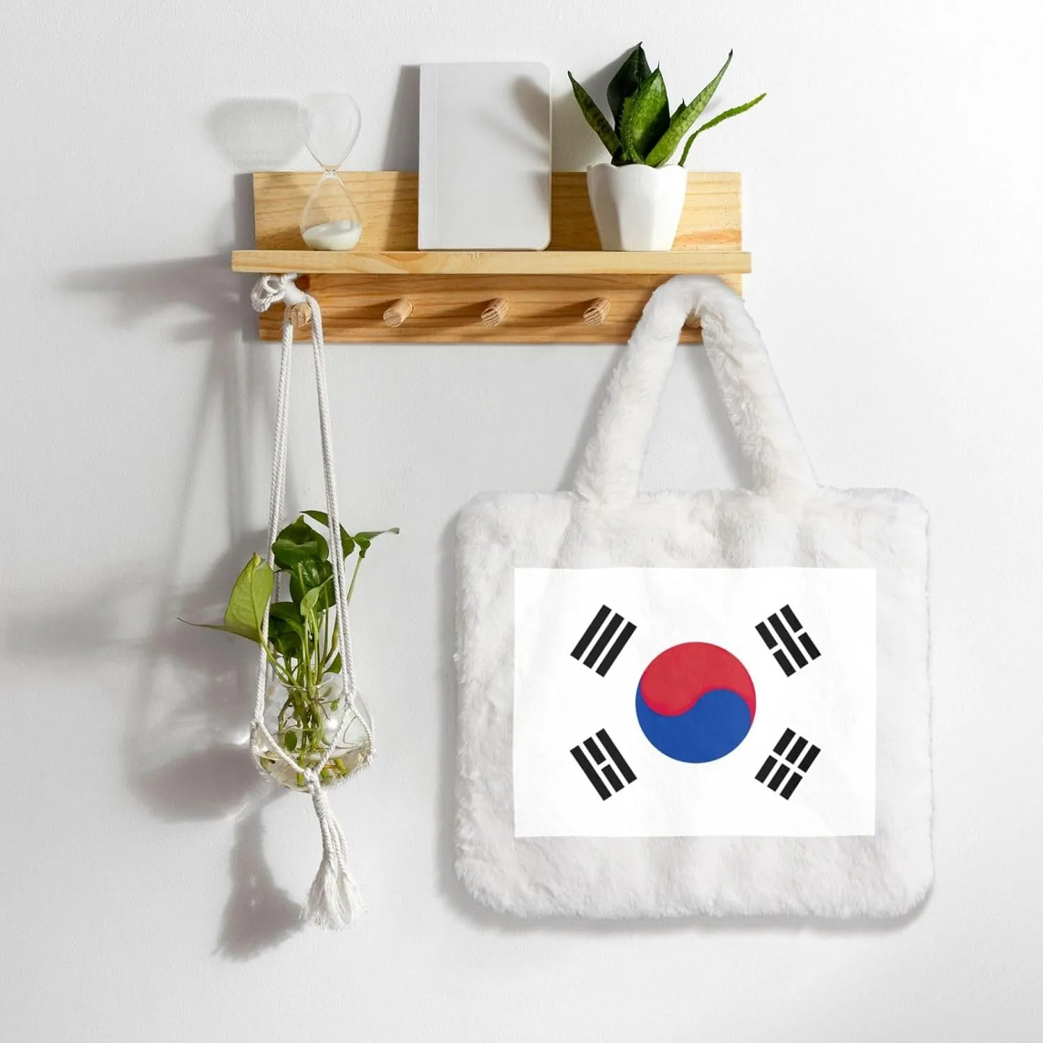 Flag Of Republic Of Korea Printing Fluffy Shoulder Bag Ladies Plush Underarm Bag Tote Bag Furry Purse Handbag For Work Travel