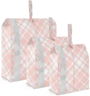 Flesh Peach Checkerboard 3 Set Packing Travel Organizer Waterproof Bags For Closet Space Saver Bag Organizer For Travel