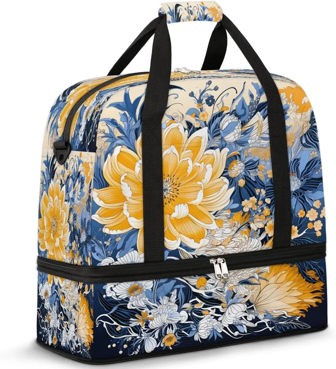 Floral Morning Symphony Travel Duffel Bag, Travel Essentials, Gym Bag for Women, Weekender Overnight Bag With Shoes Compartment, Carry On Bags for Airplanes