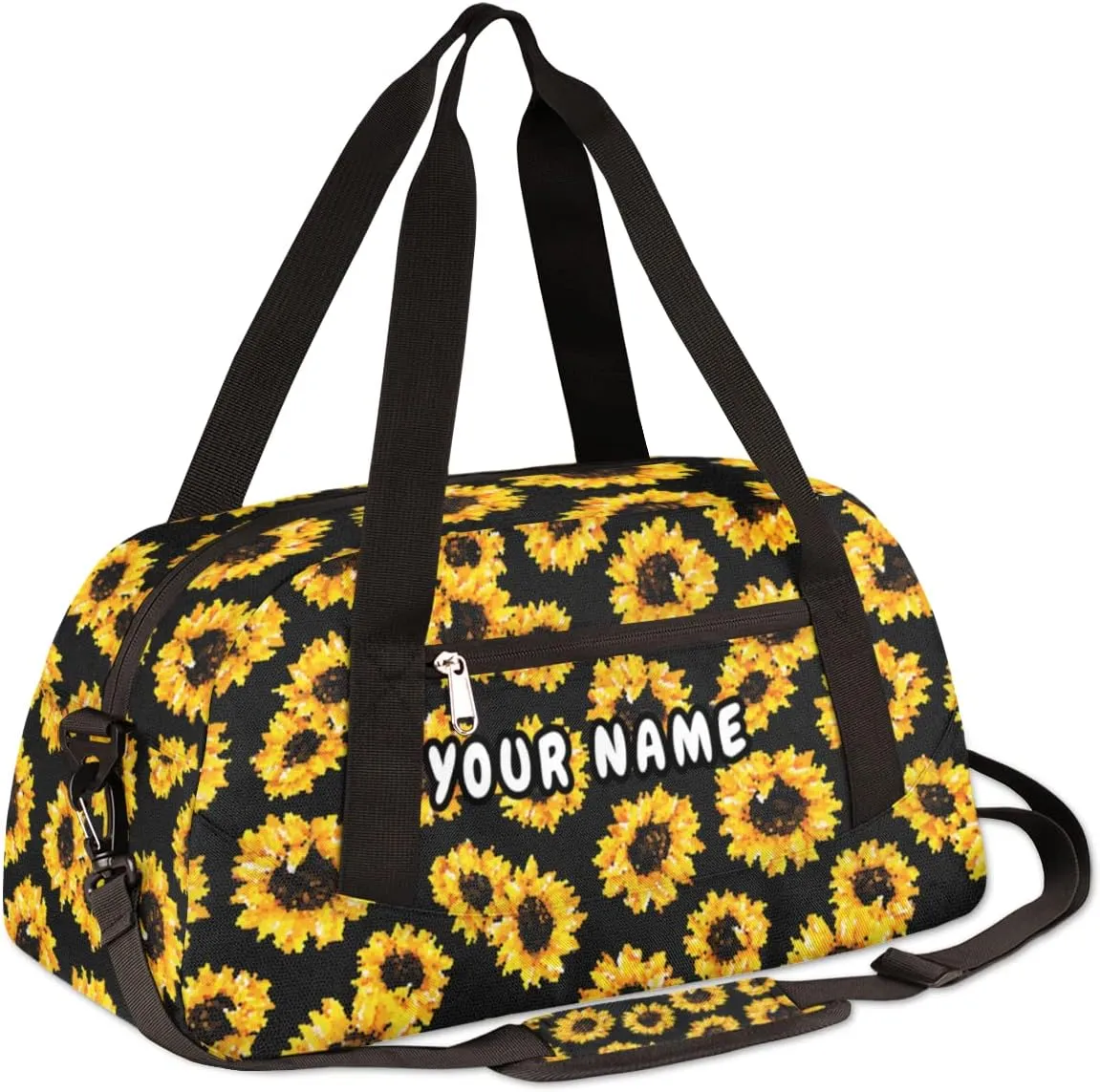 Floral Sunflower Personalized Kids Duffel Bag for Girls Boys, Sunflower Debris Custom Dance Bag Overnight Small Duffel Bag Carry On Weekend Sports Travel Bag for School Practice Gymnastics Ballet