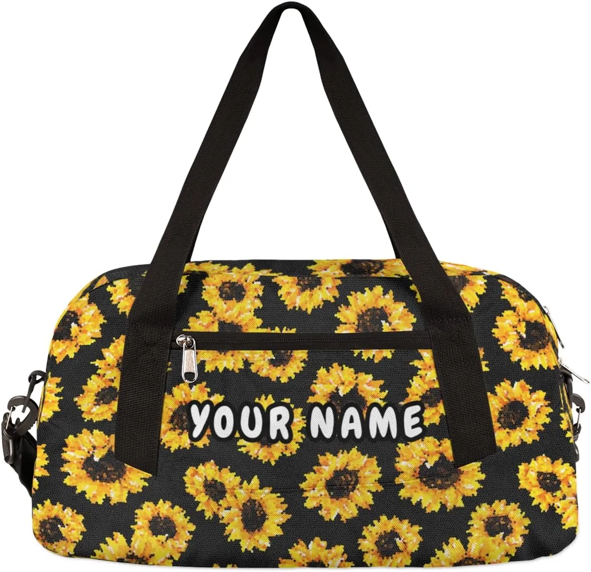Floral Sunflower Personalized Kids Duffel Bag for Girls Boys, Sunflower Debris Custom Dance Bag Overnight Small Duffel Bag Carry On Weekend Sports Travel Bag for School Practice Gymnastics Ballet