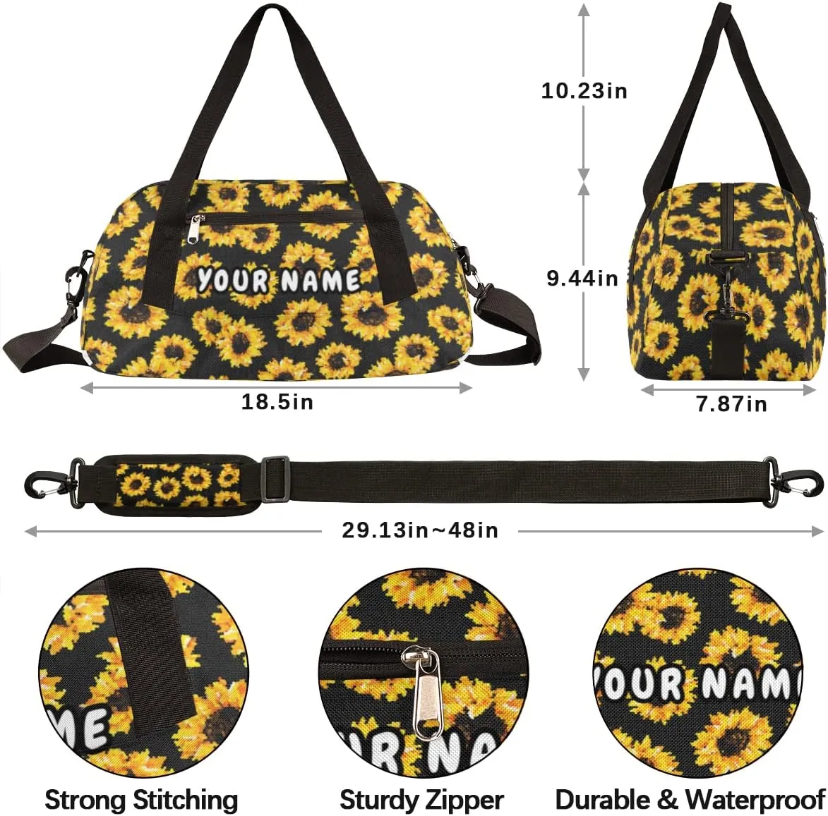 Floral Sunflower Personalized Kids Duffel Bag for Girls Boys, Sunflower Debris Custom Dance Bag Overnight Small Duffel Bag Carry On Weekend Sports Travel Bag for School Practice Gymnastics Ballet
