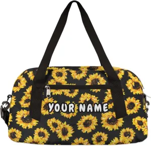 Floral Sunflower Personalized Kids Duffel Bag for Girls Boys, Sunflower Debris Custom Dance Bag Overnight Small Duffel Bag Carry On Weekend Sports Travel Bag for School Practice Gymnastics Ballet