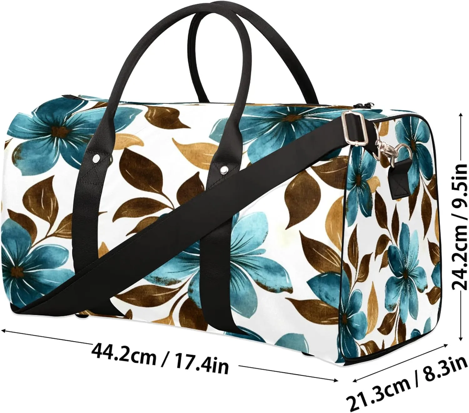 Flowers Duffle Bag for Travel, Overnight Weekend Gym Carry On Luggage Bag, Floral Travel Duffel Bag for Men Women
