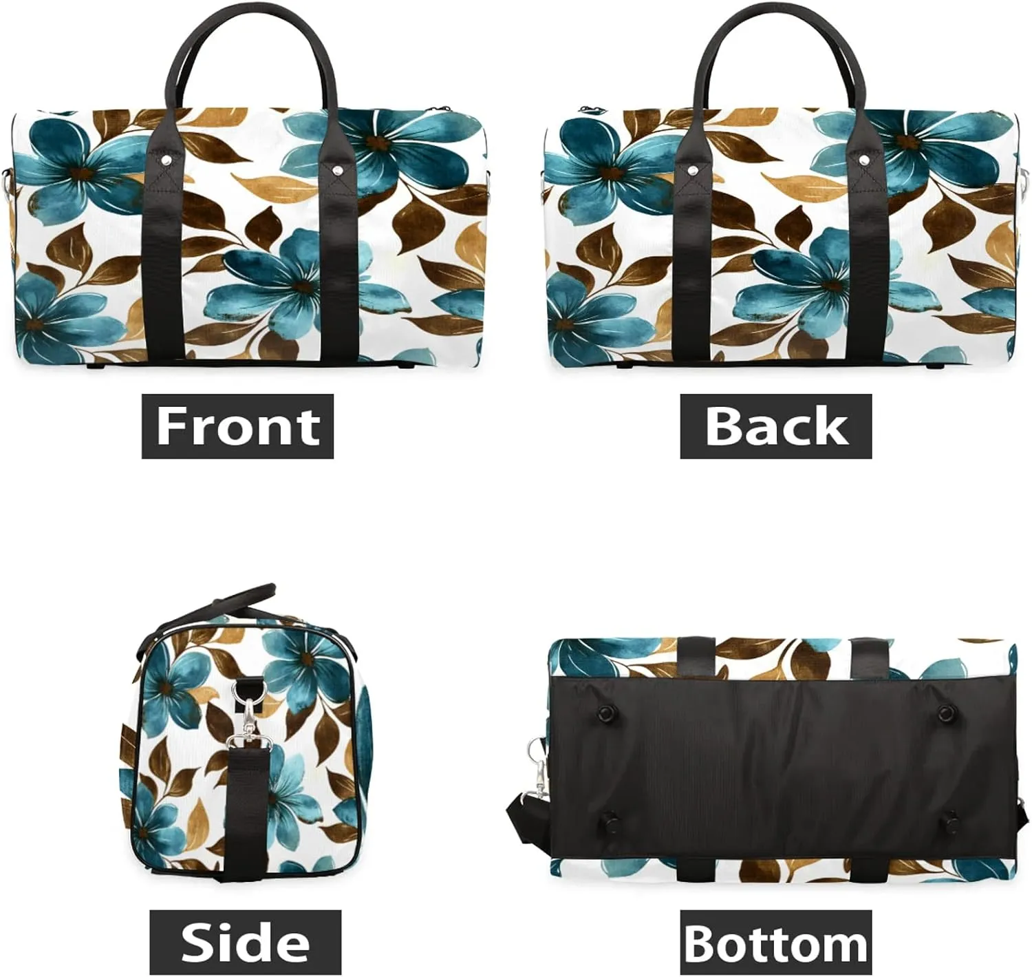 Flowers Duffle Bag for Travel, Overnight Weekend Gym Carry On Luggage Bag, Floral Travel Duffel Bag for Men Women