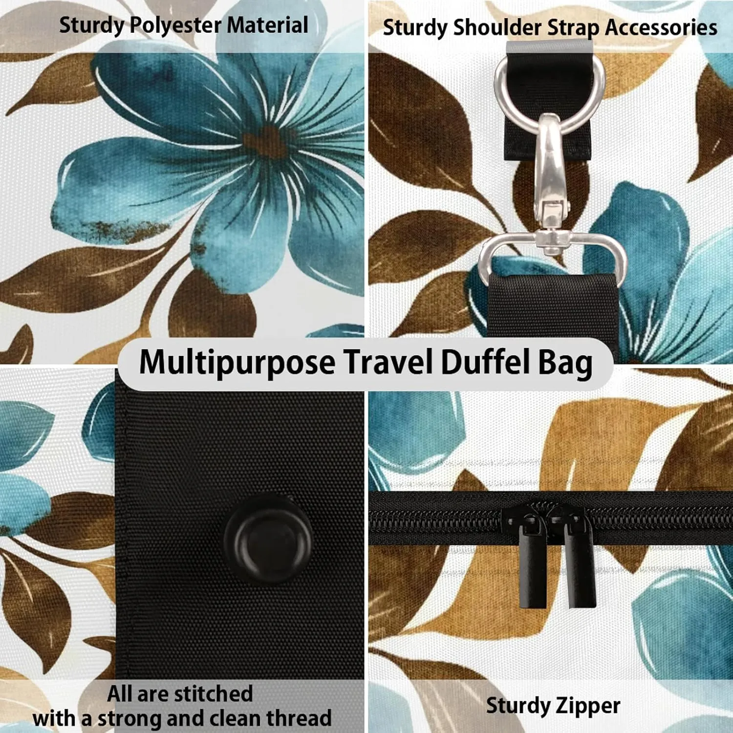 Flowers Duffle Bag for Travel, Overnight Weekend Gym Carry On Luggage Bag, Floral Travel Duffel Bag for Men Women