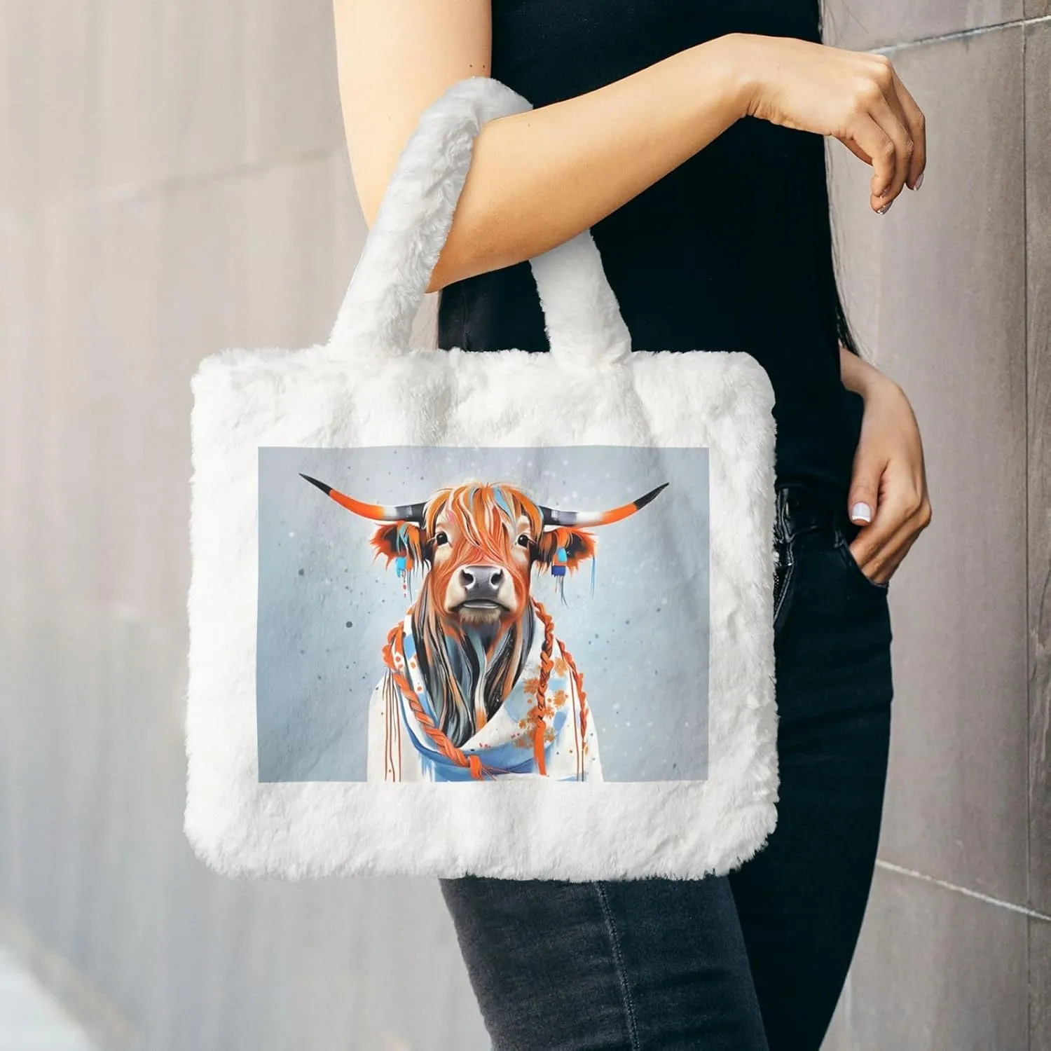 Fluffy Purses for Women Cute Fuzzy Tote Handbag Plush Shoulder Bag Faux Fur Clutch Bag