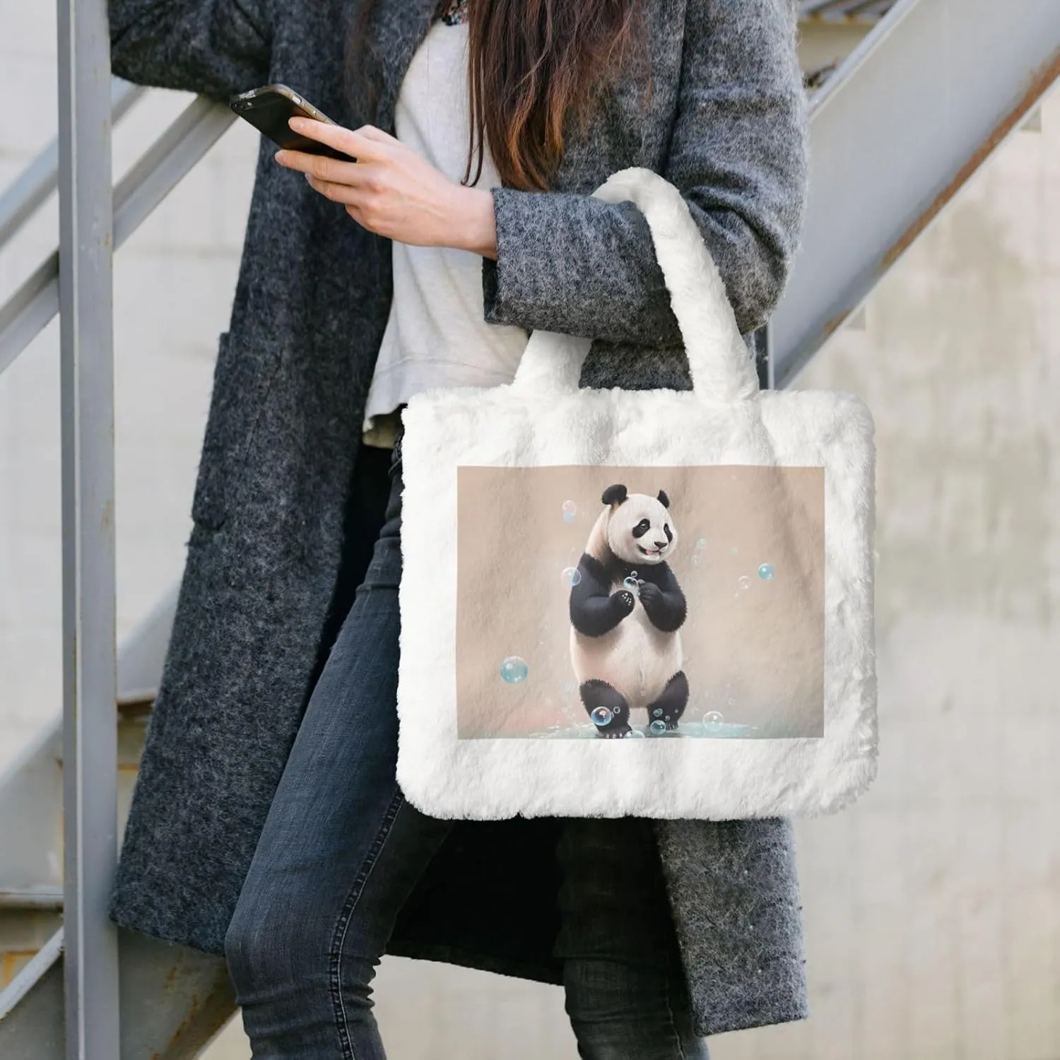 Fluffy Purses for Women Cute Fuzzy Tote Handbag Plush Shoulder Bag Faux Fur Clutch Bag