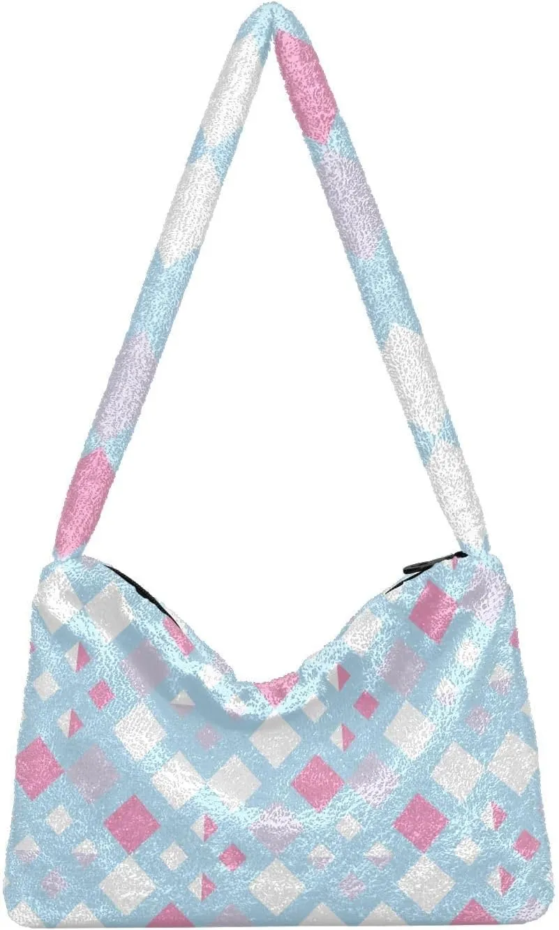Fluffy Shoulder Bag Cute Plush Underarm Bags Women Ladies Tote Bag Girl Furry Purse Handbag for Autumn and Winter Bling Porcelain Pattern
