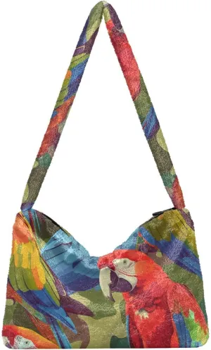 Fluffy Shoulder Bag Cute Plush Underarm Bags Women Ladies Tote Bag Girl Furry Purse Handbag for Autumn and Winter Impressionist Parrot Camouflage