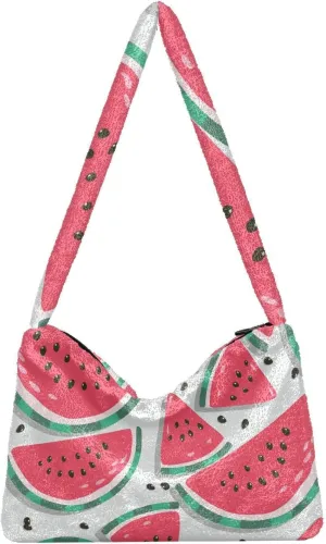 Fluffy Shoulder Bag Cute Plush Underarm Bags Women Ladies Tote Bag Girl Furry Purse Handbag for Autumn and Winter Juicy Watermelons