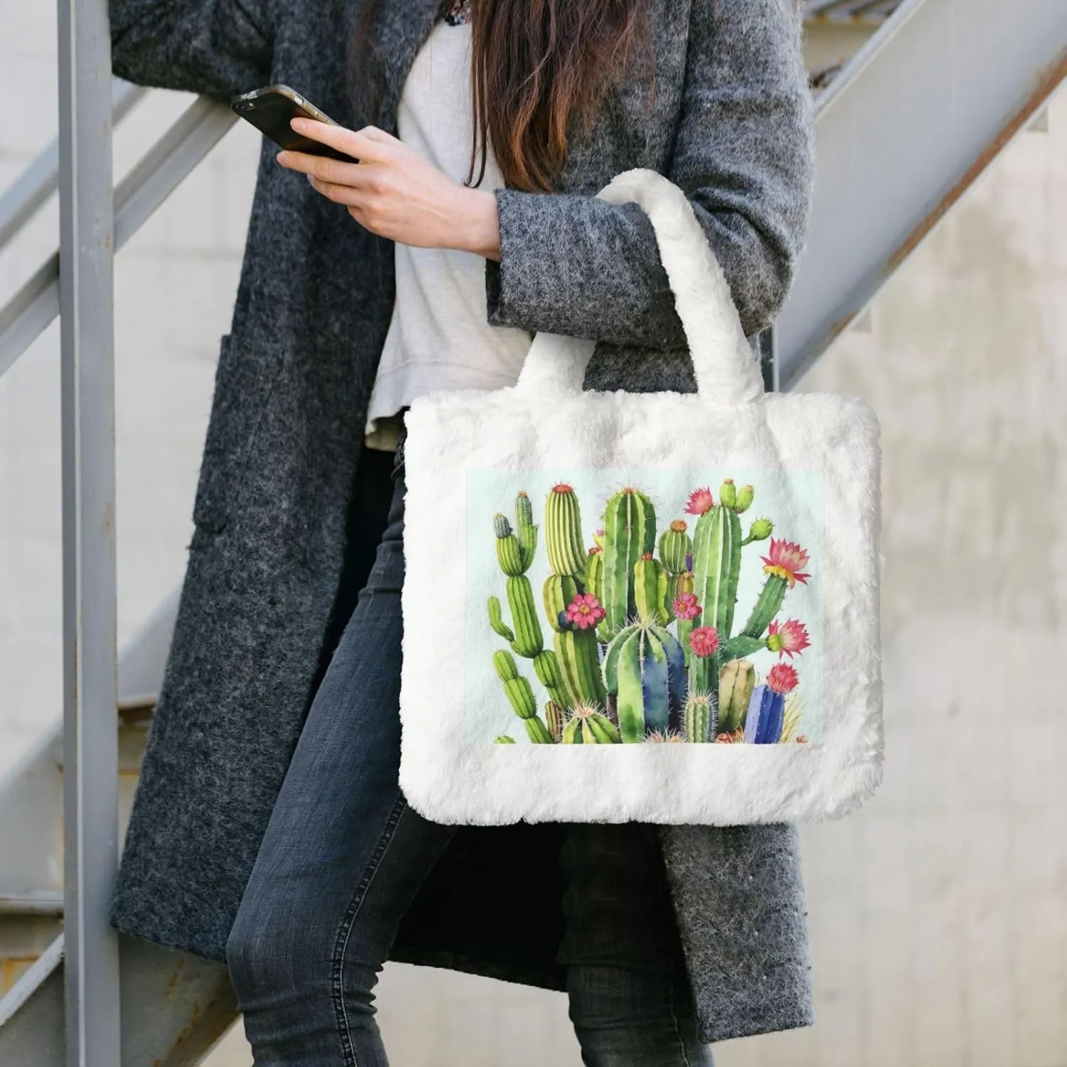 Fluffy Tote Bag for Women, Cute Fuzzy Tote Handbag Faux Fur Bag Furry Purse