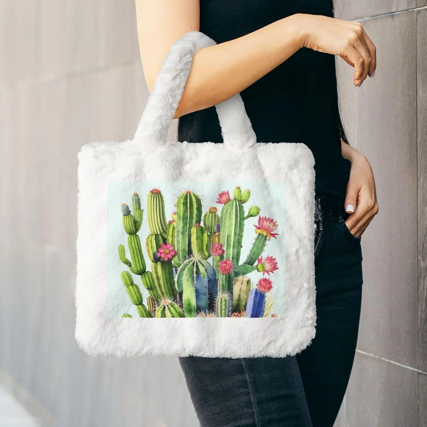 Fluffy Tote Bag for Women, Cute Fuzzy Tote Handbag Faux Fur Bag Furry Purse