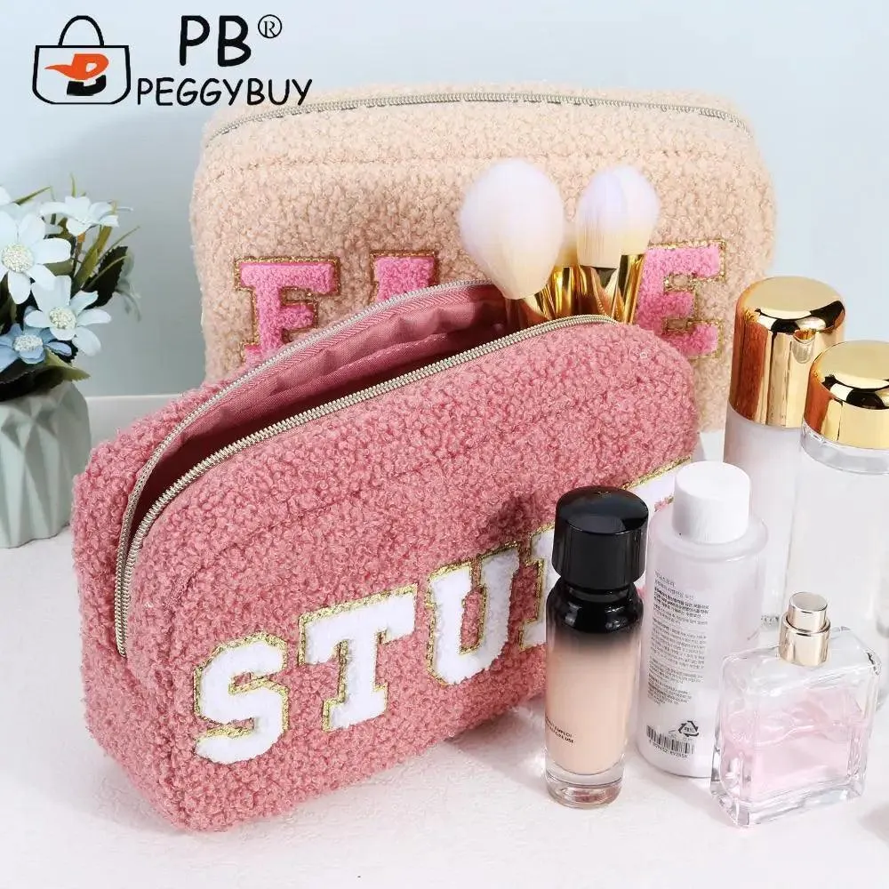 fluffy travel cosmetic bags