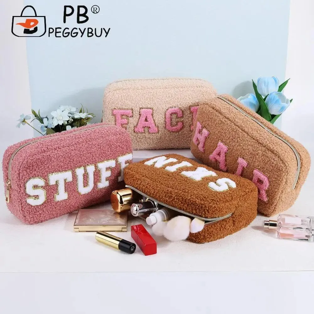 fluffy travel cosmetic bags