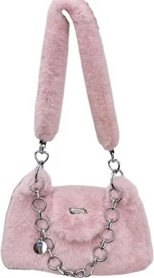 Fluffy Underarm Bag Soft Cloud Bag Cute Furry Purse Handbags with Chain Fluffy Fuzzy Shoulder Bag for Women Girls