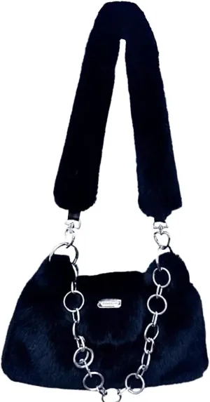 Fluffy Underarm Bag Soft Cloud Bag Cute Furry Purse Handbags with Chain Fluffy Fuzzy Shoulder Bag for Women Girls