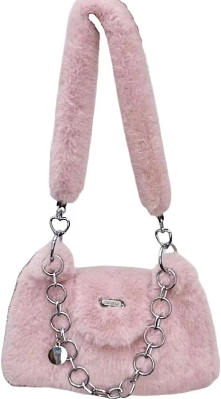 Fluffy Underarm Bag Soft Cloud Bag Cute Furry Purse Handbags with Chain Fluffy Fuzzy Shoulder Bag for Women Girls