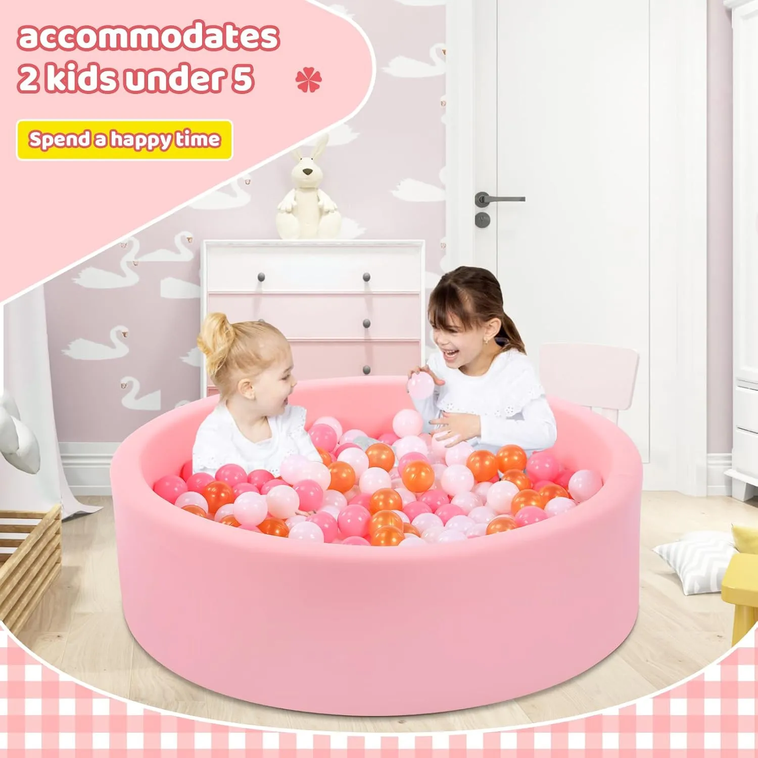 Foam Ball Pit for Toddlers, Large Baby Ball Pit for Babies with Soft Memory Sponge, Indoor Outdoor Baby Playpen, Kids Play Ball Pool, Gift Toys for Infants Boys and Girls (Pink, NO Balls)