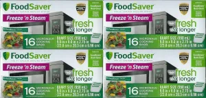 FoodSaver 1-Quart Freeze 'n Steam Microwavable Single-Cooking Bags, 16 Count, Clear (Pack of 4)