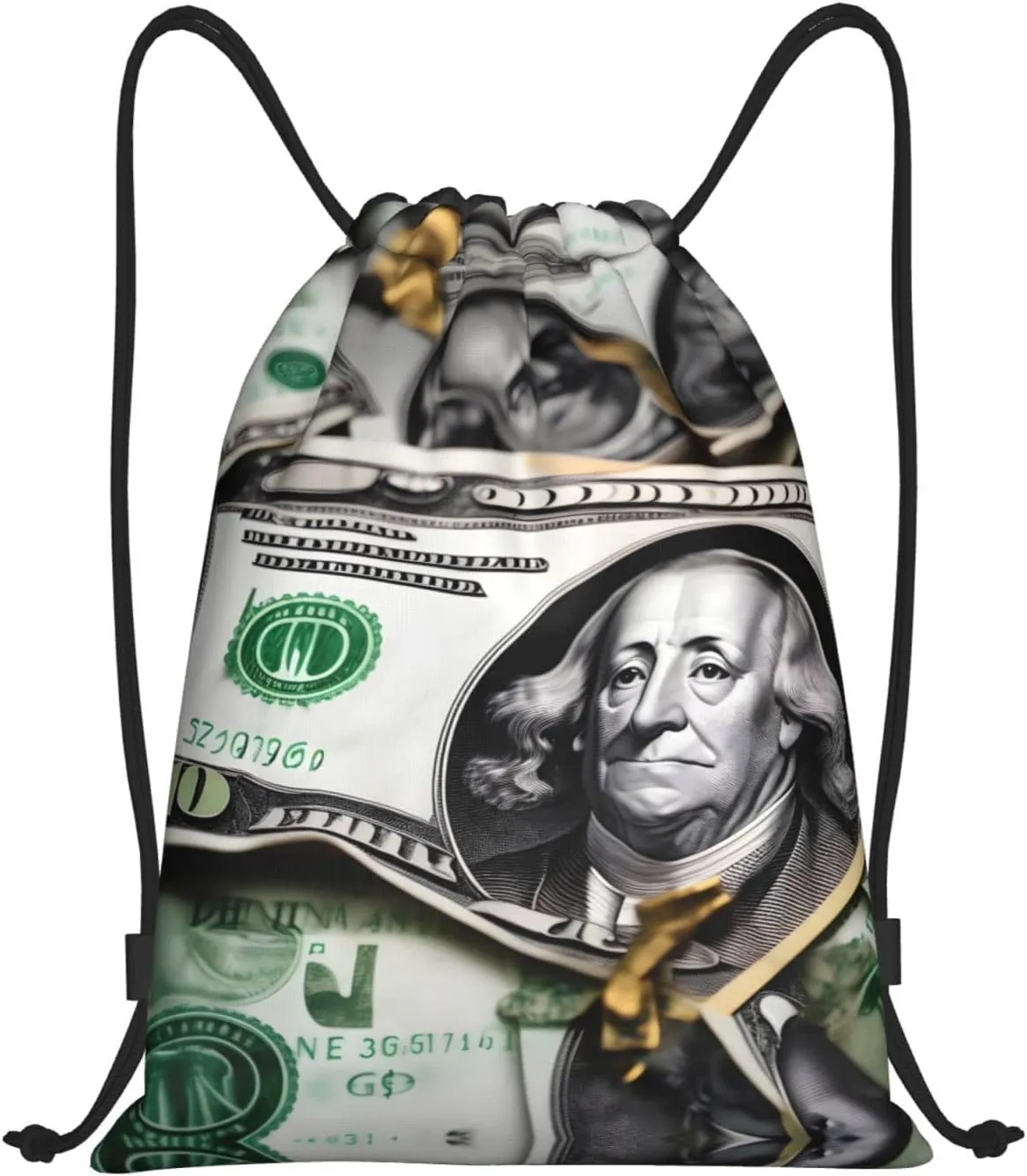 FoRes Banknote Patterns Versatile Drawstring Bags - Lightweight Gym Sackpack for Sports, Yoga, Dance, and Travel
