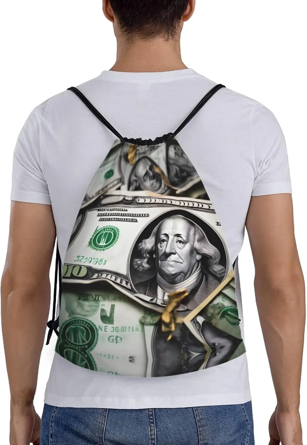 FoRes Banknote Patterns Versatile Drawstring Bags - Lightweight Gym Sackpack for Sports, Yoga, Dance, and Travel