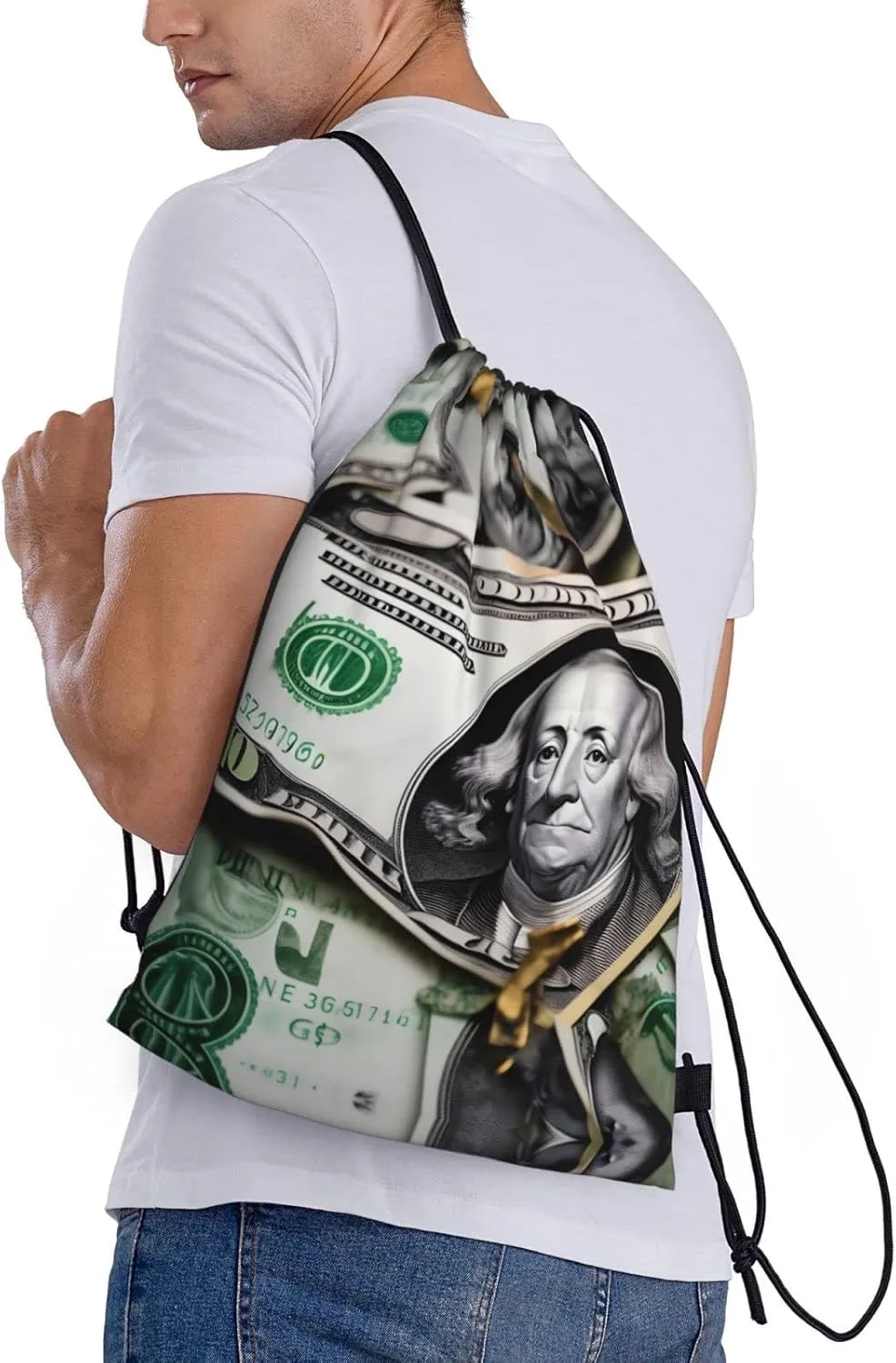 FoRes Banknote Patterns Versatile Drawstring Bags - Lightweight Gym Sackpack for Sports, Yoga, Dance, and Travel