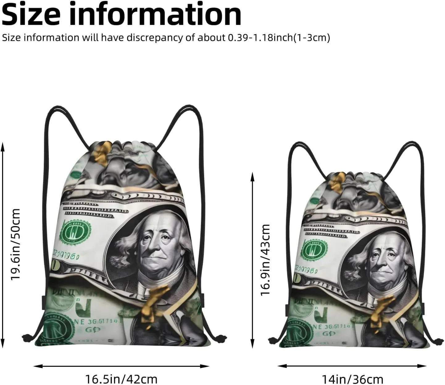 FoRes Banknote Patterns Versatile Drawstring Bags - Lightweight Gym Sackpack for Sports, Yoga, Dance, and Travel