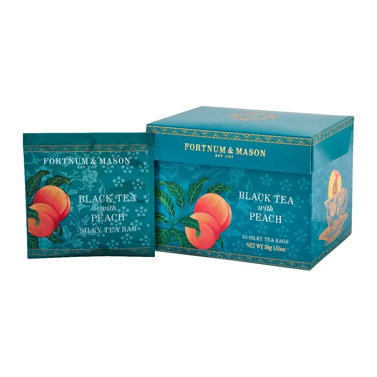 Fortnum and Mason Black Tea with Peach 15 Silky Tea Bags 30g (1 Pack)