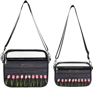 Freshly Picked Tulips Transparent Cross Bag Two-piece Set, Fashionable Transparent Bag