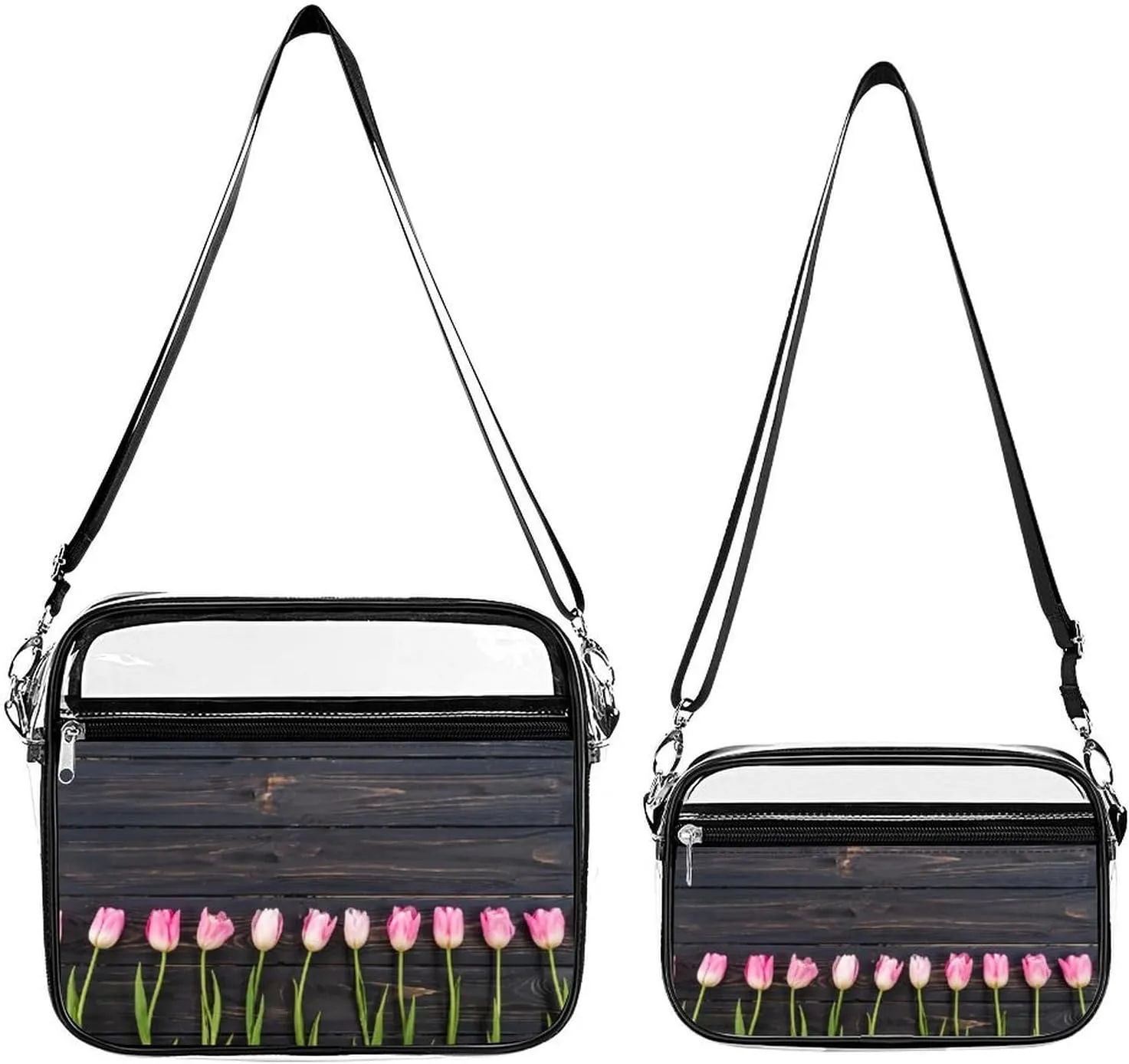 Freshly Picked Tulips Transparent Cross Bag Two-piece Set, Fashionable Transparent Bag