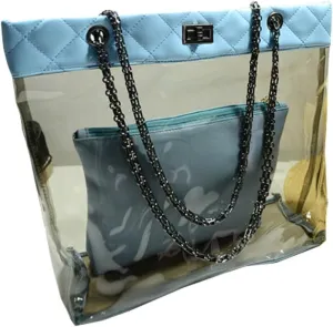 FTSUCQ Womens Casual Chain Clear Tote Transparent Beach Handbag Trapeze Bags