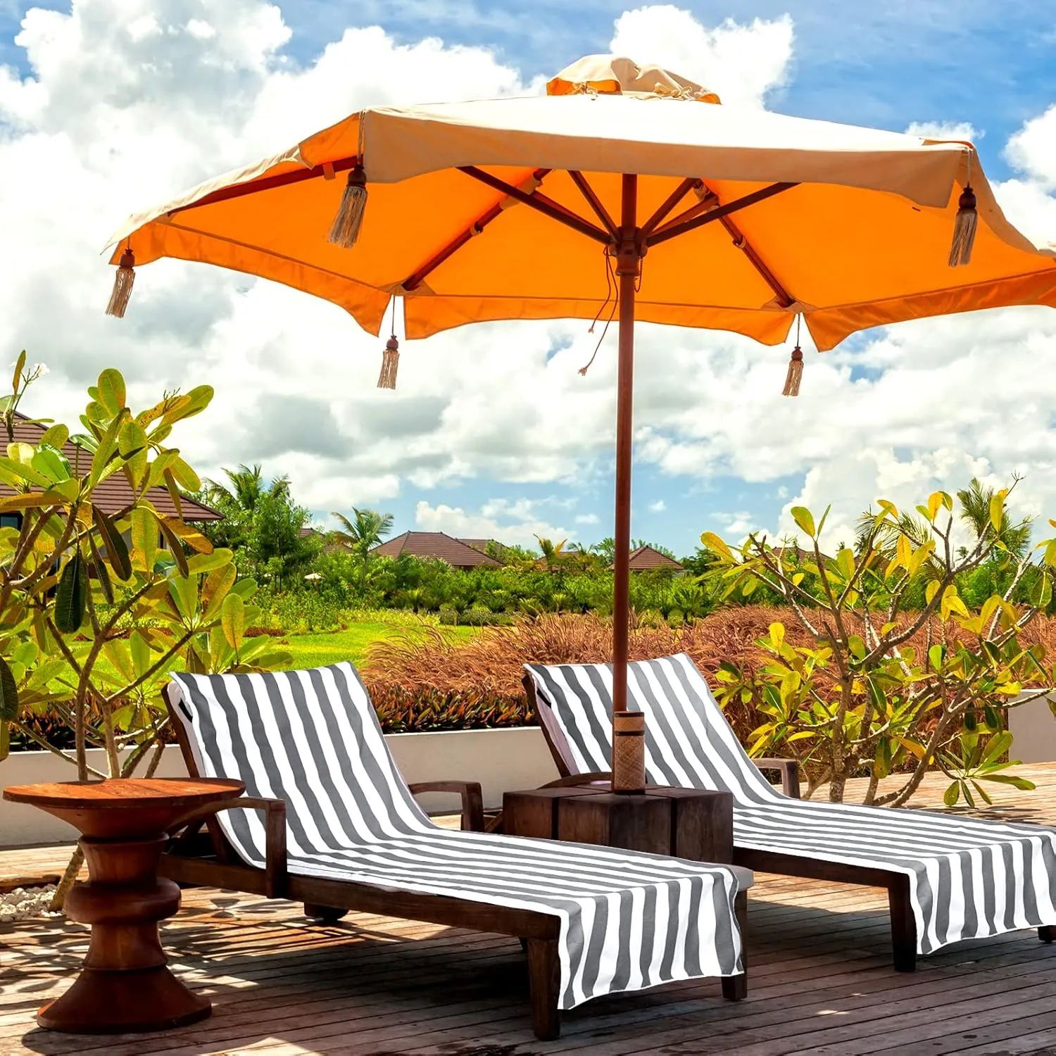 Fumete 2 Packs Pool Lounge Chair Cover 30 x 85 Inch Patio Chaise Lounge Covers Microfiber Beach Chair Towel Portable Stripe Chair Cushion for Summer Outdoor Lounger Sunbathing(Gray)