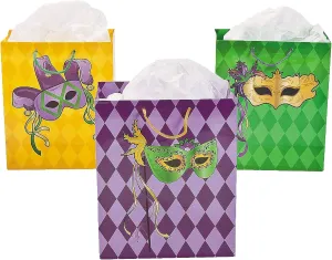 Fun Express Mardi Gras Masquerade Gift Bags (set of 12) - 7.25" x 3.5" x 8.75" - Party Supplies