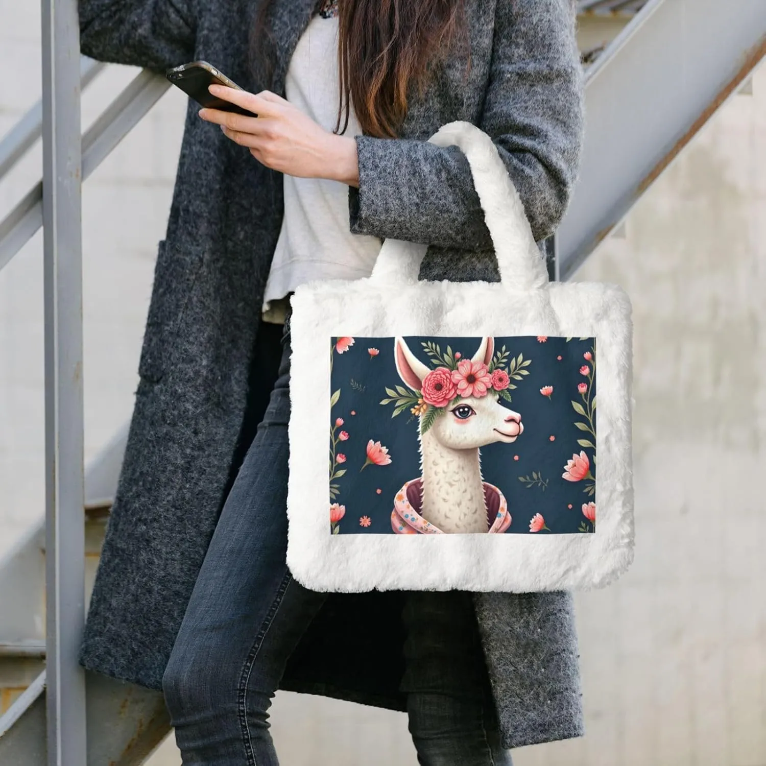 Furry Purse, Fluffy Tote Bag for Women Winter Faux Fur Bag Fuzzy Purse and Handbags