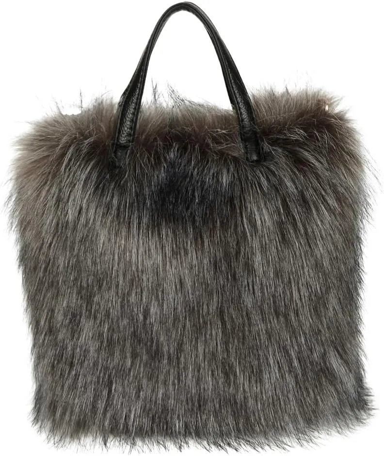 Furry Tote Bag for Women - Y2K Fluffy Shoulder Handbag with Faux Fur Top Handle