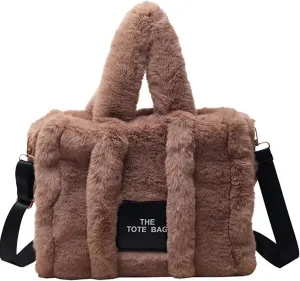 Fuzzy Purse, The Tote Bags for Women, Fluffy Tote Bags Top-Handle Crossbody Handbag Trendy Plush Tote Bag for Travel