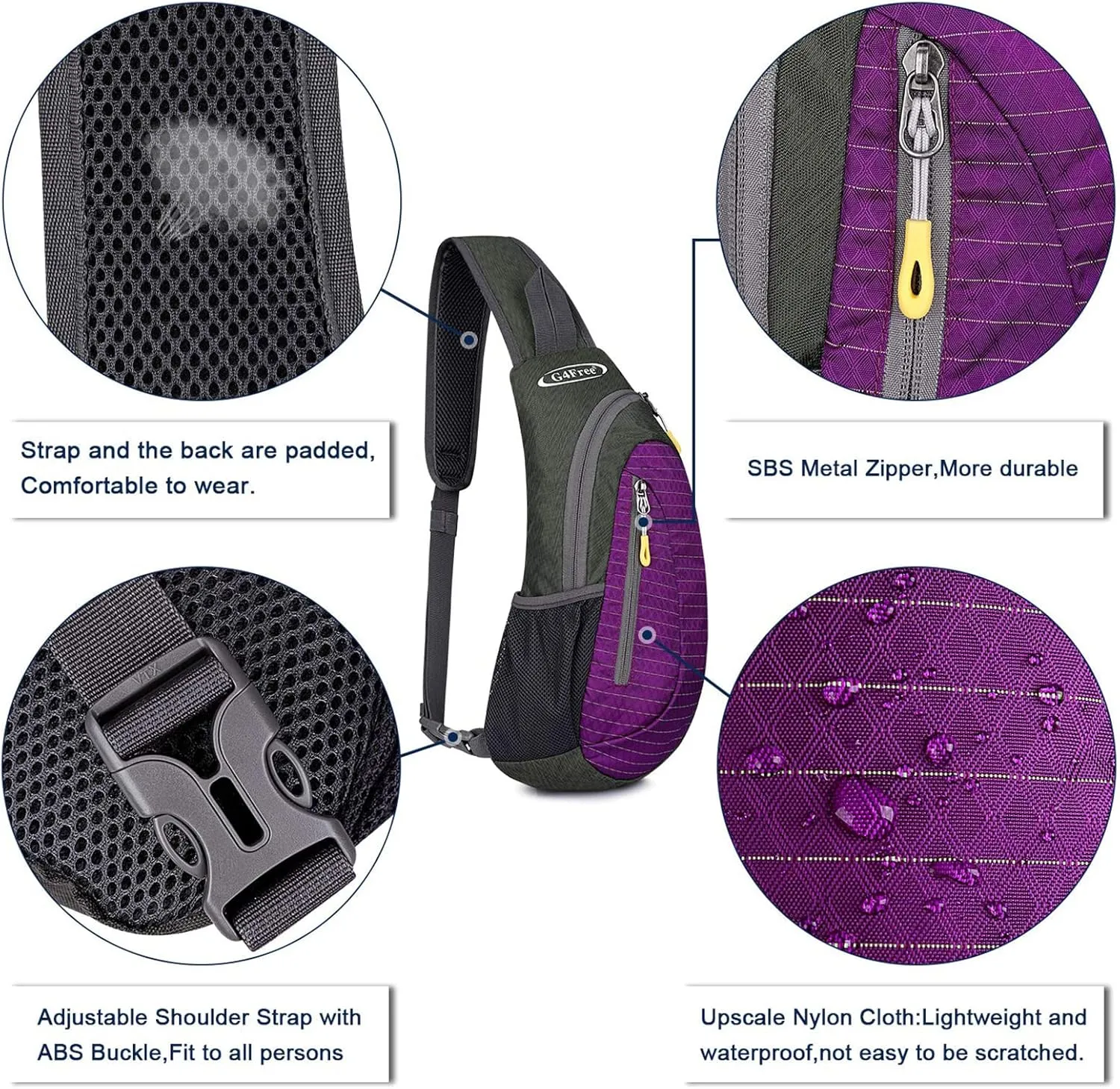 G4Free Sling Bags Men and Women Shoulder Backpack Small Cross Body Chest Sling Backpack Purple