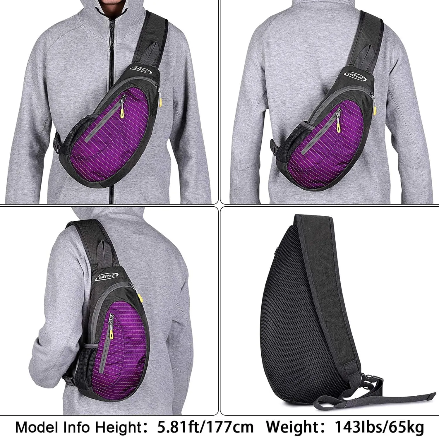 G4Free Sling Bags Men and Women Shoulder Backpack Small Cross Body Chest Sling Backpack Purple