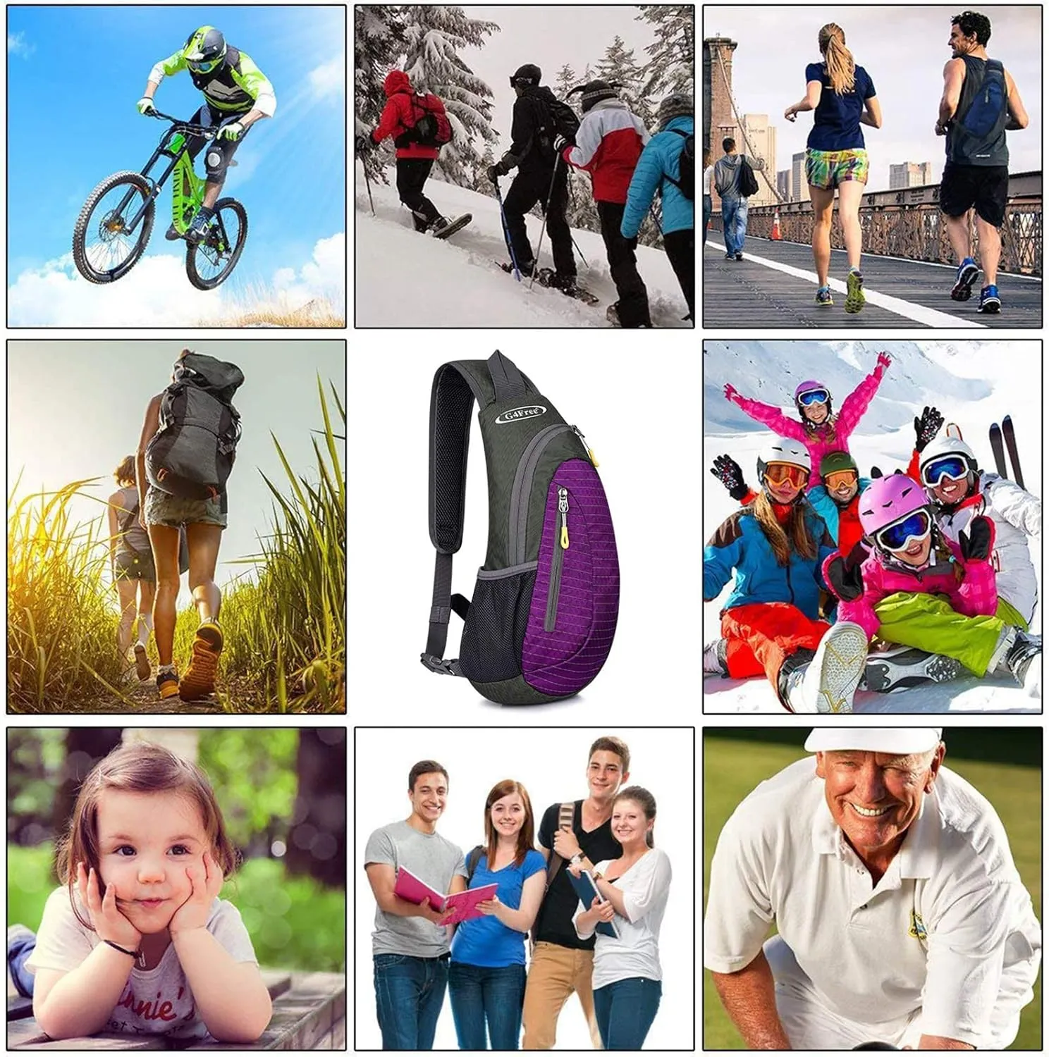 G4Free Sling Bags Men and Women Shoulder Backpack Small Cross Body Chest Sling Backpack Purple