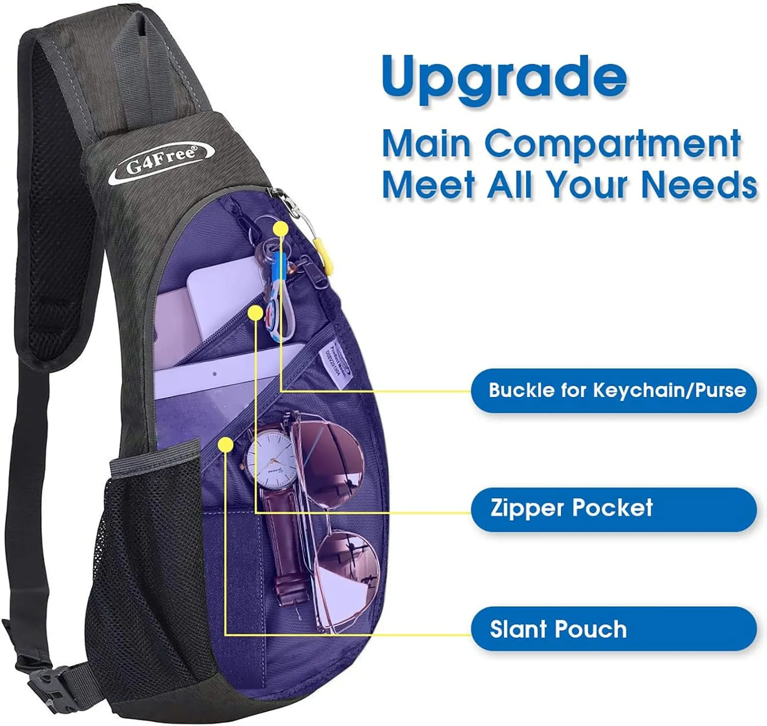 G4Free Sling Bags Men and Women Shoulder Backpack Small Cross Body Chest Sling Backpack Purple