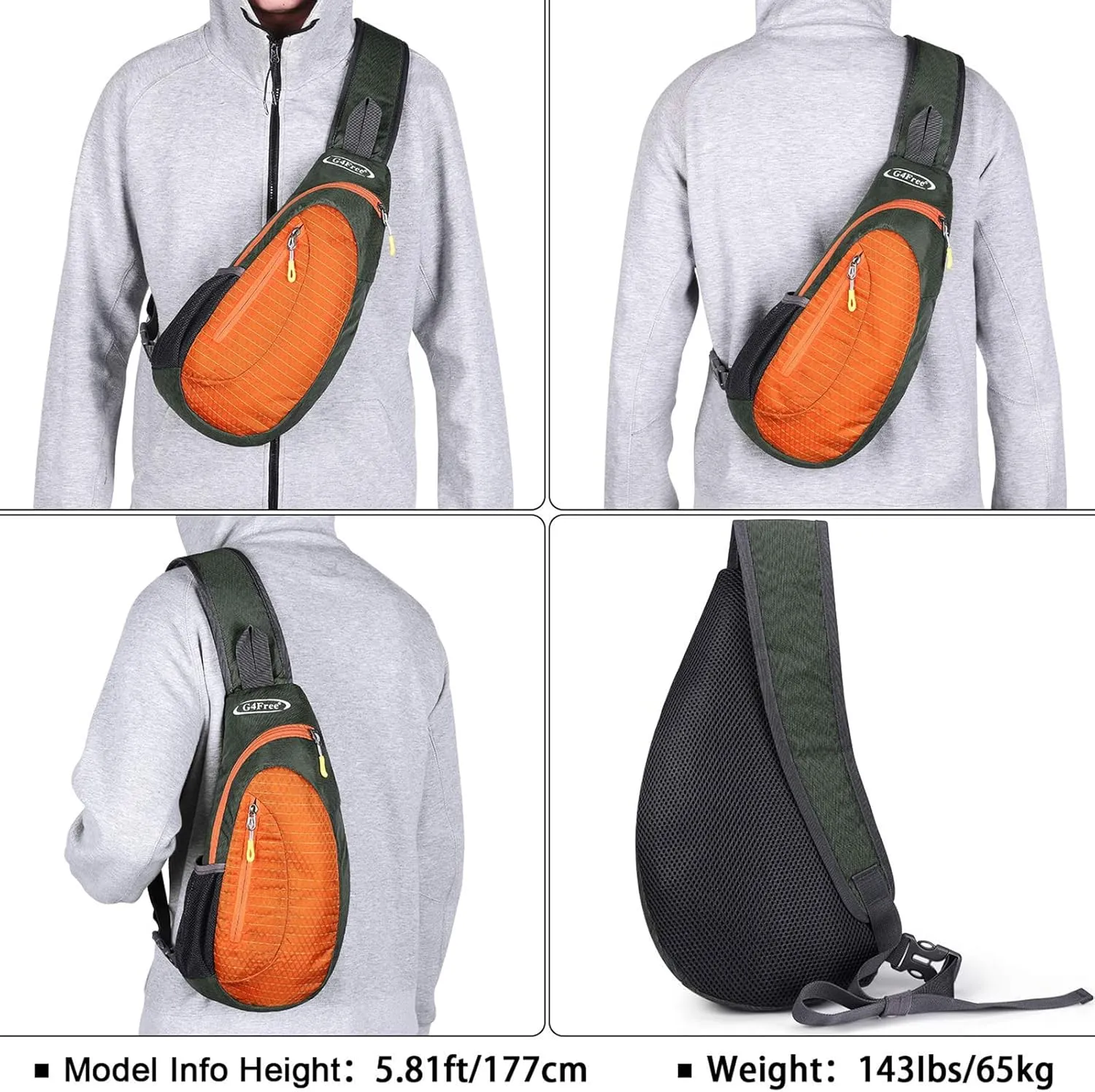 G4Free Sling Bags Men and Women Shoulder Backpack Small Crossbody Chest Sling Backpack (Grey-orange)