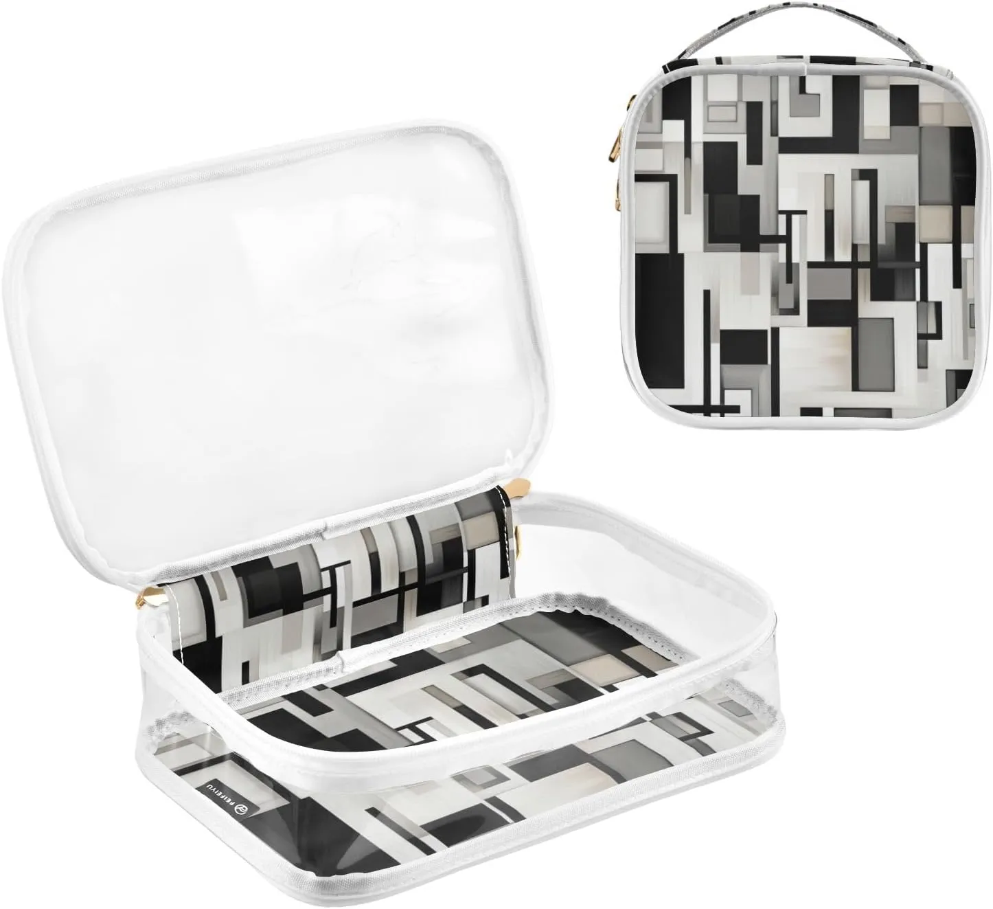 GAIGEO Black and White Squares Clear Cosmetic Bag Set, Travel Toiletry Bag Tsa Approved, Cosmetic Travel Accessories, 2 Pack