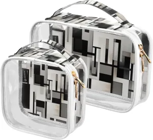 GAIGEO Black and White Squares Clear Cosmetic Bag Set, Travel Toiletry Bag Tsa Approved, Cosmetic Travel Accessories, 2 Pack