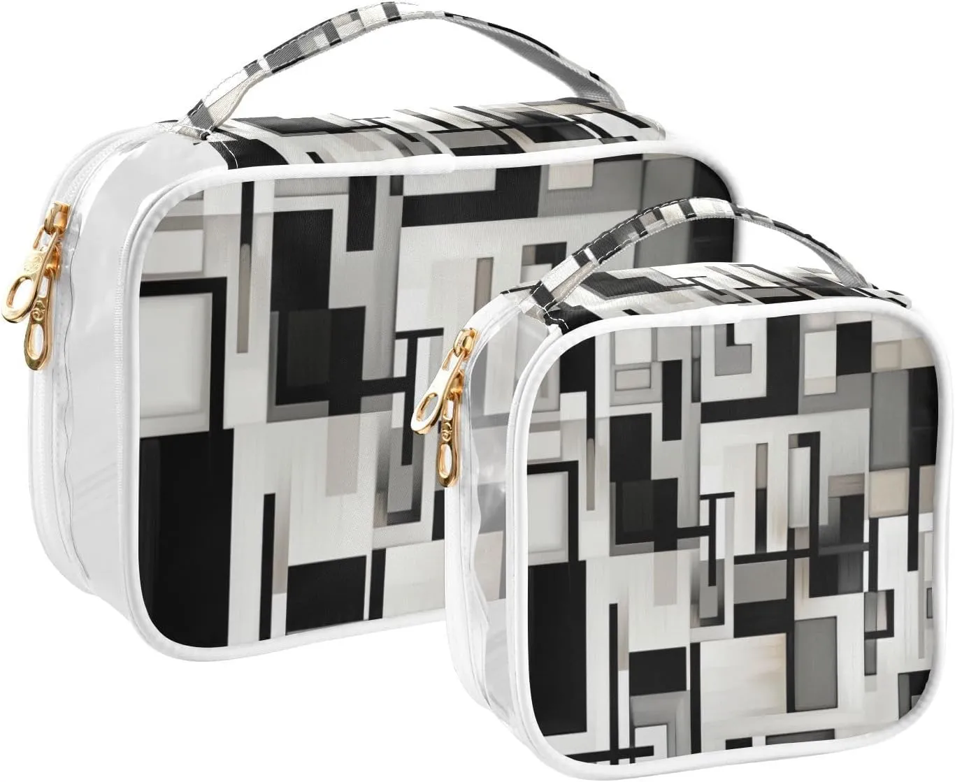 GAIGEO Black and White Squares Clear Cosmetic Bag Set, Travel Toiletry Bag Tsa Approved, Cosmetic Travel Accessories, 2 Pack