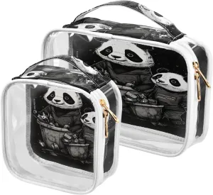 GAIGEO Black and White Two Pandas Zipper Clear Toiletry Bag, Bag for Cosmetics, Cosmetic Bag for Women, 2 Pack
