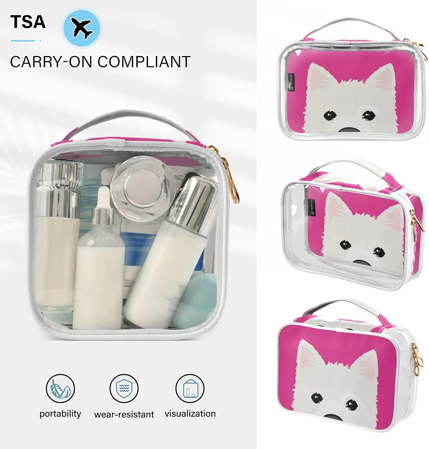 GAIGEO Cartoon Probe Alaska Clear Makeup Bag Set, Travel Organizer Toiletries and Cosmetic Bag, Women's Travel Toiletry Bag, 2 Pack