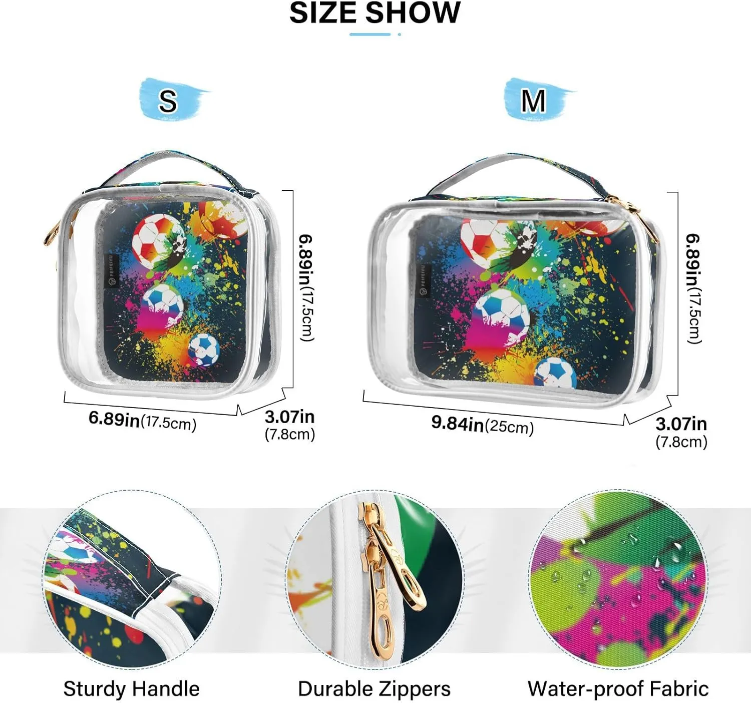 GAIGEO Colorful Football Clear Toiletry Bag Set, Transparent Travel Makeup Bag, Travel Accessories Bags, 2 Pack